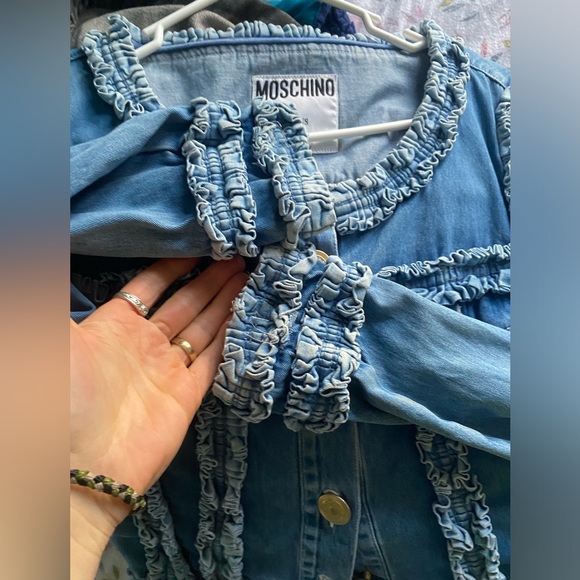 Vintage Moschino Jeans denim Jacket with Ruffle Trim - Picture 7 of 10